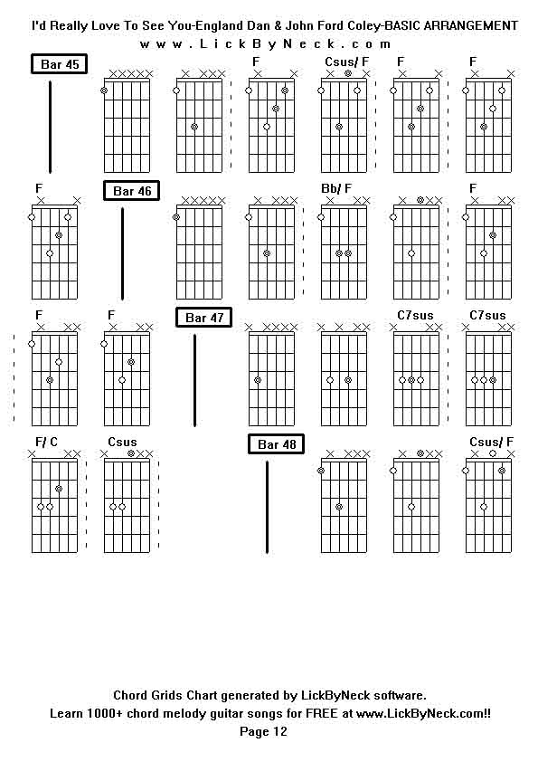 Chord Grids Chart of chord melody fingerstyle guitar song-I'd Really Love To See You-England Dan & John Ford Coley-BASIC ARRANGEMENT,generated by LickByNeck software.